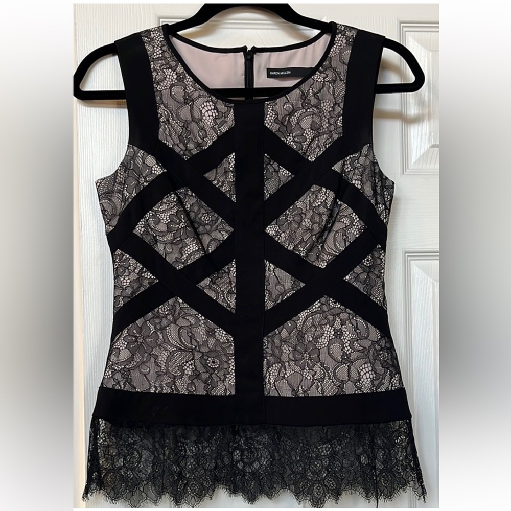 Karen Millen Black and Nude Lace Top
